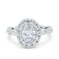Simulated Cubic Zirconia Size-5 Oval Art Deco Halo Engagement Wedding Bridal Ring 925 Sterling Silver