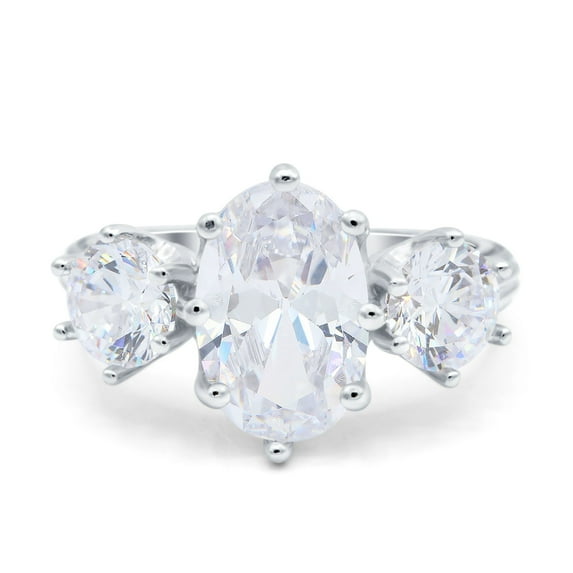 Simulated Cubic Zirconia Size-5 Oval Art Deco Three Stone Engagement Ring 925 Sterling Silver