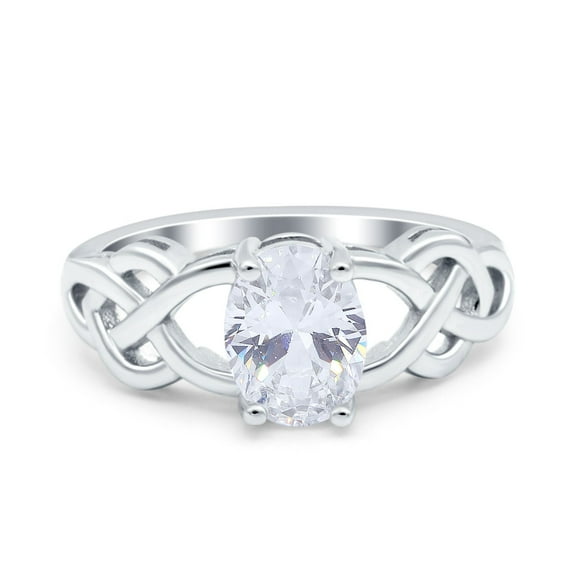 Simulated Cubic Zirconia Size-5 Oval Solitaire Celtic Wedding Engagement Ring Vintage 925 Sterling Silver