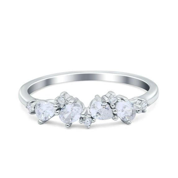 Simulated Cubic Zirconia Size-5 Pear Oval Art Deco Eternity Stackable Wedding Band Engagement Bridal Ring 925 Sterling Silver