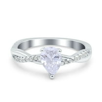 Simulated Cubic Zirconia Size-5 Pear Teardrop Art Deco Wedding Bridal Engagement Ring Infinity Shank Twisted 925 Sterling Silver