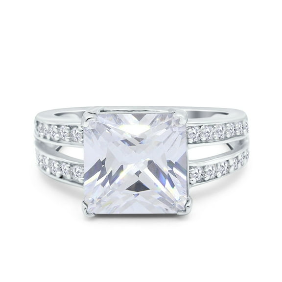 Simulated Cubic Zirconia Size-5 Princess Cut Art Deco Engagement Wedding Bridal Ring 925 Sterling Silver