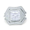 thumbnail image 1 of Simulated Cubic Zirconia Size-5 Princess Cut Vintage Art Deco Three Piece Bridal Set Wedding Engagement Ring Band 925 Sterling Silver, 1 of 7