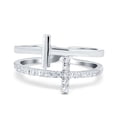 thumbnail image 1 of Simulated Cubic Zirconia Size-5 Sideways Cross Ring Round 925 Sterling Silver, 1 of 7