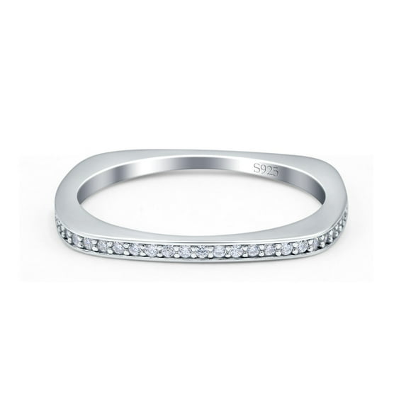 Simulated Cubic Zirconia Size-5 Square Half Eternity Ring Wedding Engagement Band 925 Sterling Silver