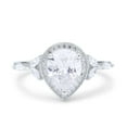 thumbnail image 1 of Simulated Cubic Zirconia Size-5 Teardrop Pear Art Deco Engagement Wedding Bridal Halo Ring 925 Sterling Silver, 1 of 7