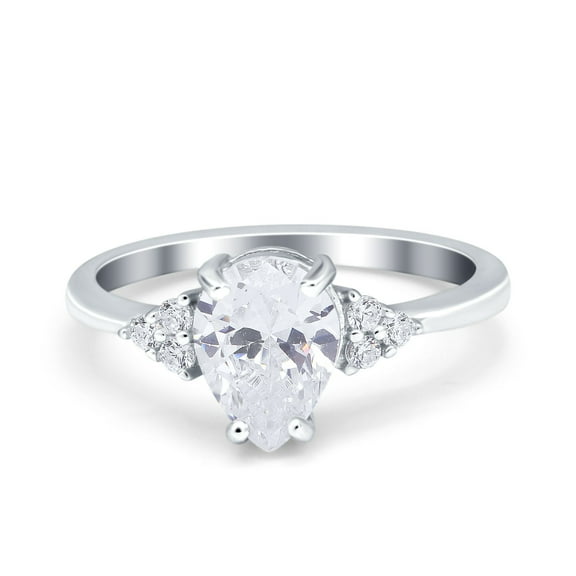Simulated Cubic Zirconia Size-5 Teardrop Pear Art Deco Engagement Wedding Bridal Ring 925 Sterling Silver