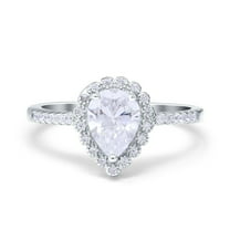 Simulated Cubic Zirconia Size-5 Teardrop Pear Art Deco Halo Engagement Ring 925 Sterling Silver