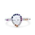 thumbnail image 1 of Simulated Cubic Zirconia Size-5 Teardrop Pear Art Deco Halo New Design Multi Color Wedding Bridal Ring 925 Sterling Silver, 1 of 7