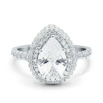 Simulated Cubic Zirconia Size-5 Teardrop Pear Art Deco Vintage Engagement Wedding Bridal Ring 925 Sterling Silver