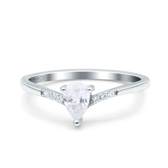 Simulated Cubic Zirconia Size-5 Teardrop Pear Art Deco Wedding Bridal Engagement Ring 925 Sterling Silver