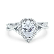 Simulated Cubic Zirconia Size-5 Teardrop Pear Halo Twist Infinity Shank Art Deco Engagement Wedding Bridal Ring 925 Sterling Silver