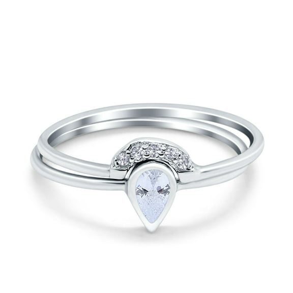 Simulated Cubic Zirconia Size-5 Teardrop Ring Band Set Pear 925 Sterling Silver