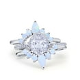 thumbnail image 1 of Simulated Cubic Zirconia Size-5 Three Piece Set Oval Halo Lab Created White Opal Teardrop Art Deco Wedding Ring Vintage Band 925 Sterling Silver, 1 of 7