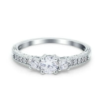 Simulated Cubic Zirconia Size-5 Three Stone Art Deco Engagement Bridal Ring 925 Sterling Silver