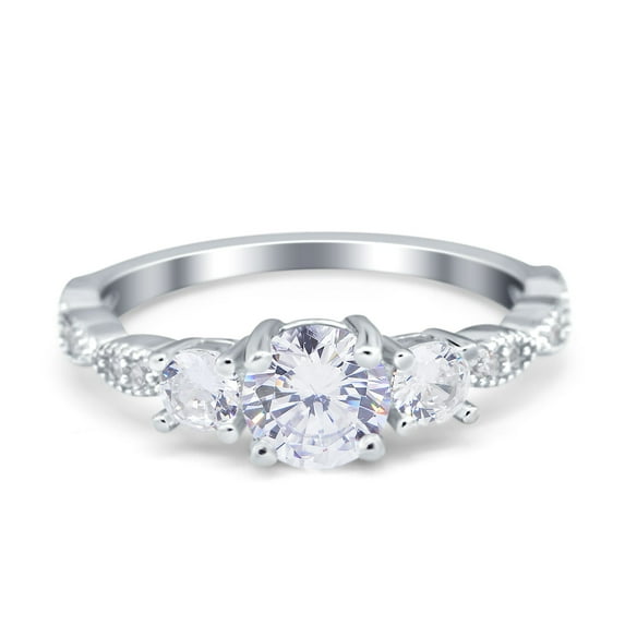 Simulated Cubic Zirconia Size-5 Three Stone Art Deco Vintage Engagement Bridal Ring 925 Sterling Silver