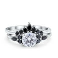 thumbnail image 1 of Simulated Cubic Zirconia Size-5 Two Piece Bridal Set Art Deco Wedding Engagement Vintage Black Marquise CZ 925 Sterling Silver, 1 of 7