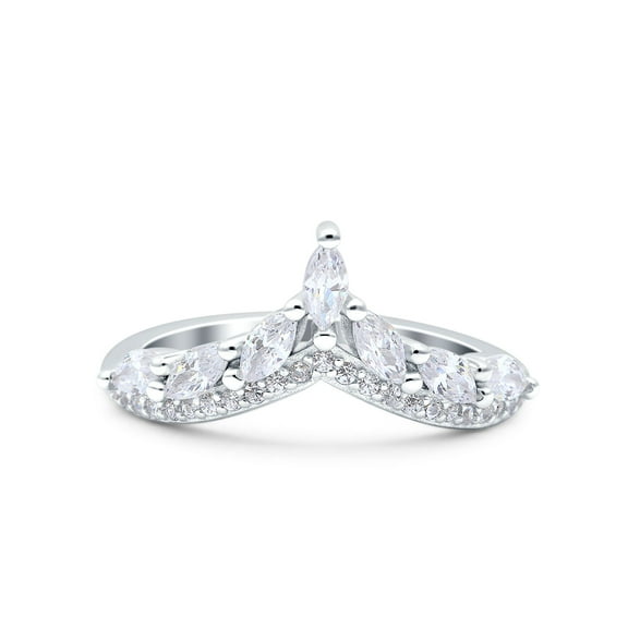 Simulated Cubic Zirconia Size-5 V Art Deco Thumb Ring Chevron Midi Half Eternity Ring Wedding Engagement Band Marquise 925 Sterling Silver
