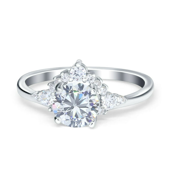 Simulated Cubic Zirconia Size-5 Vintage Round Wedding Engagement Ring 925 Sterling Silver