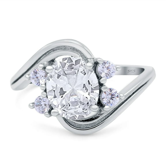Simulated Cubic Zirconia Size-5 wirl Oval Wedding Engagement Bridal Ring 925 Sterling Silver