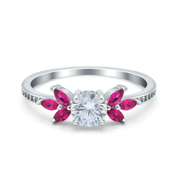 Simulated Cubic Zirconia Size-6 Art Deco Engagement Ring Marquise Ruby 925 Sterling Silver