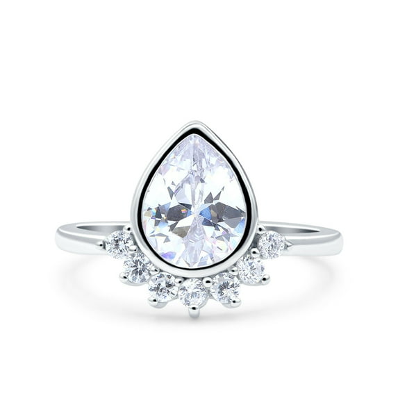 Simulated Cubic Zirconia Size-6 Art Deco Solitaire Accent Pear Wedding Engagement Bridal Ring Band 925 Sterling Silver