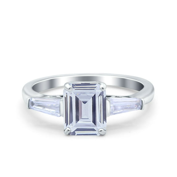 Simulated Cubic Zirconia Size-6 Art Deco Wedding Bridal Engagement Ring Emerald Cut 8mmx6mm Baguette Ring 925 Sterling Silver