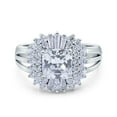 thumbnail image 1 of Simulated Cubic Zirconia Size-6 Cushion Cut Art Deco Wedding Engagement Bridal Ring Baguette Ring 925 Sterling Silver, 1 of 7