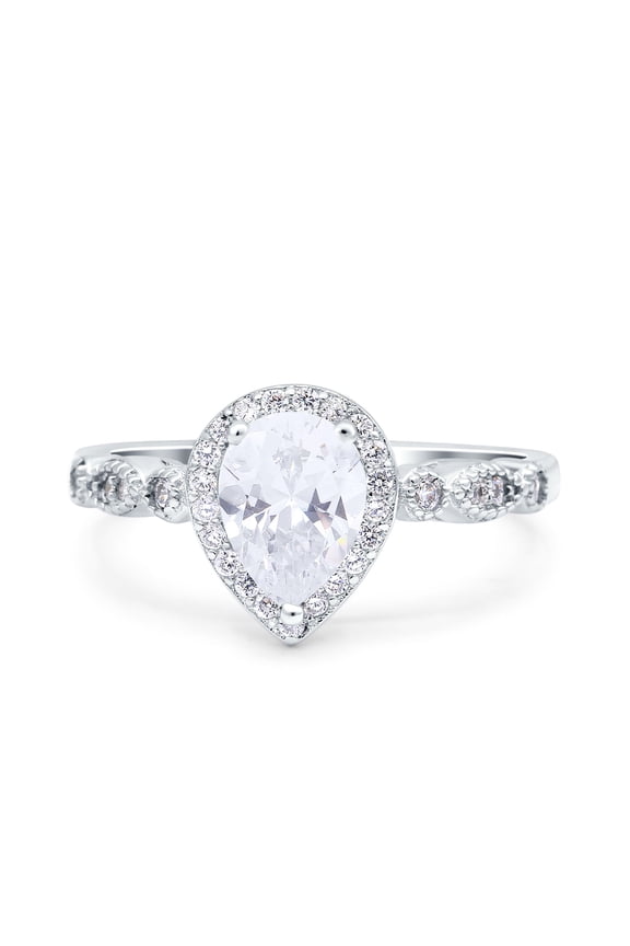 Simulated Cubic Zirconia Size-6 Halo Pear Shape Wedding Engagement Ring 925 Sterling Silver