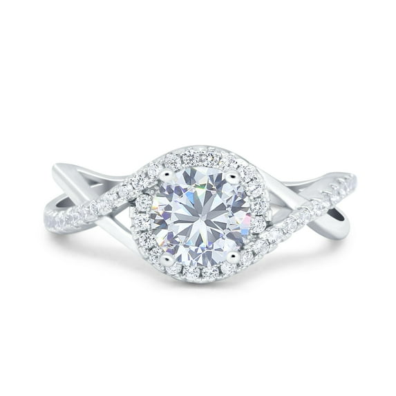 Simulated Cubic Zirconia Size-6 Halo Wedding Engagement Ring Infinity Twisted Shank 925 Sterling Silver