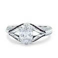 thumbnail image 1 of Simulated Cubic Zirconia Size-6 Split Shank Halo Oval Wedding Engagement Ring Black Round CZ 925 Sterling Silver, 1 of 6