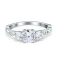 thumbnail image 1 of Simulated Cubic Zirconia Size-6 Three Stone Art Deco Vintage Engagement Bridal Ring 925 Sterling Silver, 1 of 7