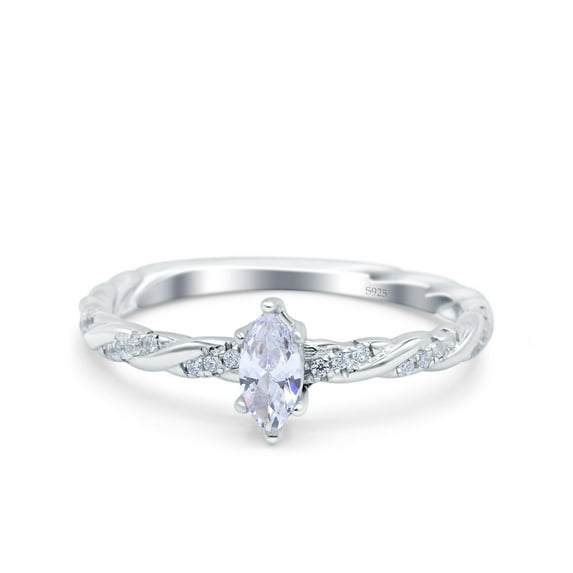 Simulated Cubic Zirconia Size-6 Twisted Eternity Marquise Wedding Ring 925 Silver