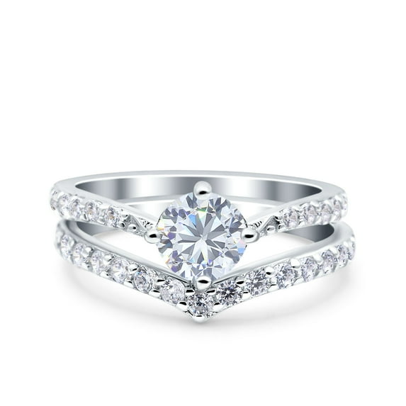 Simulated Cubic Zirconia Size-6 Two Piece Art Deco Wedding Engagement Bridal Ring 925 Sterling Silver