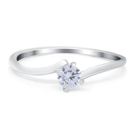 Simulated Cubic Zirconia Size-7 Bypass Solitaire Wedding Engagement Ring 925 Sterling Silver