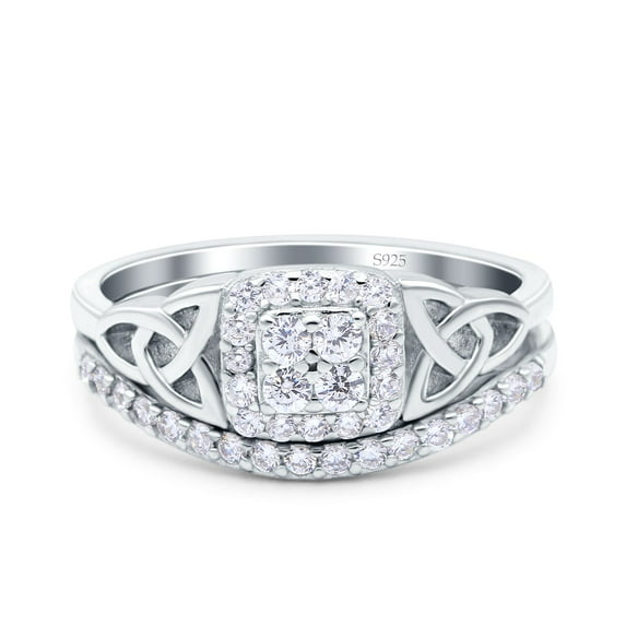 Simulated Cubic Zirconia Size-7 Celtic Bridal Set Two Piece Vintage Wedding Engagement Anniversary Ring Band 925 Sterling Silver