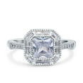 thumbnail image 1 of Simulated Cubic Zirconia Size-7 Cushion Cut Engagement Ring Bezel Baguete Round 925 Sterling Silver, 1 of 7