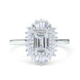 thumbnail image 1 of Simulated Cubic Zirconia Size-7 Emerald Cut Vintage Art Deco Halo Wedding Bridal Engagement Ring Baguette 925 Sterling Silver, 1 of 7