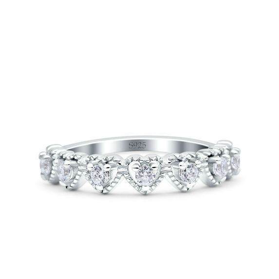 Simulated Cubic Zirconia Size-7 Half Eternity Ring Wedding Engagement Band Heart Ring 925 Sterling Silver