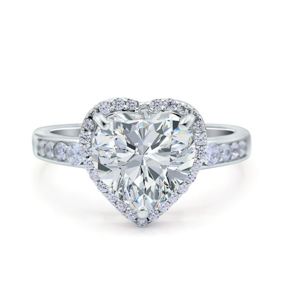 Simulated Cubic Zirconia Size-7 Halo Heart Promise Ring 925 Sterling Silver