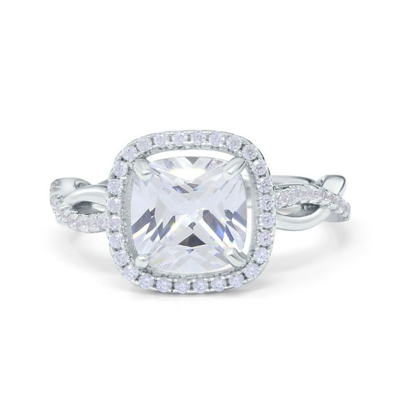 Simulated Cubic Zirconia Size-7 Infinity Shank Cushion Cut Art Deco Halo Engagement Ring 925 Sterling Silver