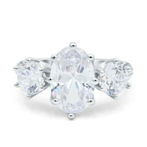 Simulated Cubic Zirconia Size-7 Oval Art Deco Three Stone Engagement Ring 925 Sterling Silver