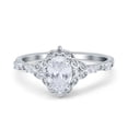 thumbnail image 1 of Simulated Cubic Zirconia Size-7 Oval Art Deco Wedding Engagement Ring Accent Vintage 925 Sterling Silver, 1 of 7