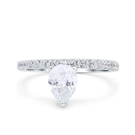 Simulated Cubic Zirconia Size-7 Teardrop Art Deco Pear Wedding Engagement Bridal Ring Round 925 Sterling Silver