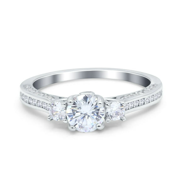 Simulated Cubic Zirconia Size-7 Three Stone Vintage Art Deco Engagement Bridal Ring 925 Sterling Silver