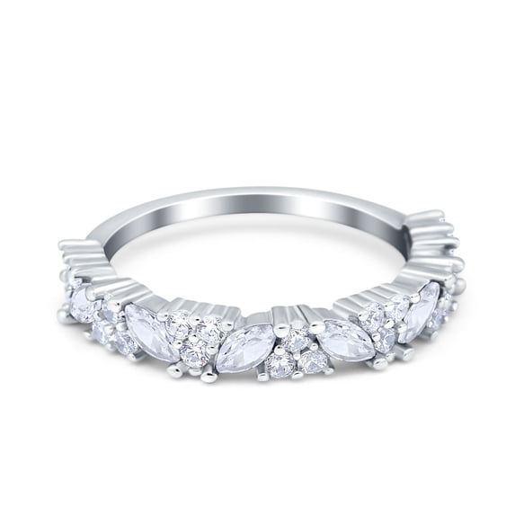 Simulated Cubic Zirconia Size-8 Art Deco Eternity Band Marquise Wedding Band Engagement Ring 925 Sterling Silver