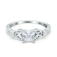 thumbnail image 1 of Simulated Cubic Zirconia Size-8 Cushion Cut Celtic Art Deco Engagement Ring 925 Sterling Silver, 1 of 7