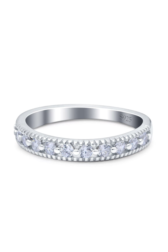 Simulated Cubic Zirconia Size-8 Half Eternity Band Wedding Ring Round 925 Sterling Silver