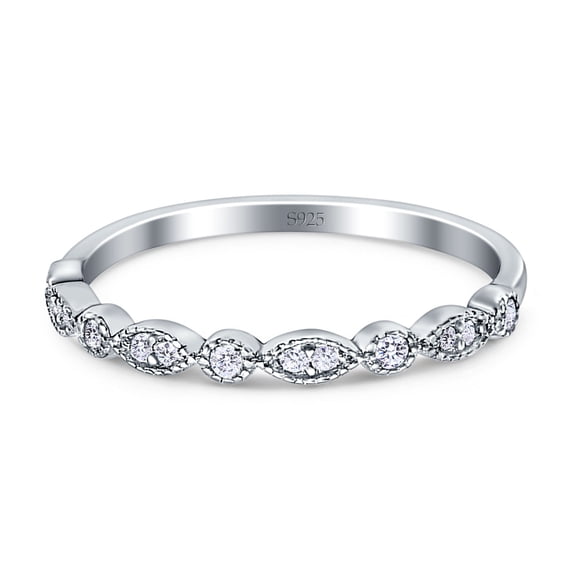 Simulated Cubic Zirconia Size-8 Half Eternity Marquise Wedding Band 925 Sterling Silver