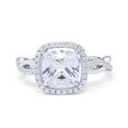 thumbnail image 1 of Simulated Cubic Zirconia Size-8 Infinity Shank Cushion Cut Art Deco Halo Engagement Ring 925 Sterling Silver, 1 of 7